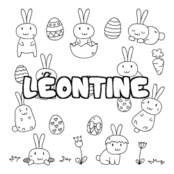 Coloriage pr&eacute;nom L&Eacute;ONTINE - d&eacute;cor Paques