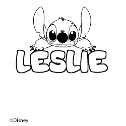 Coloriage pr&eacute;nom LESLIE - d&eacute;cor Stitch