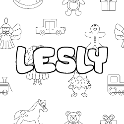 Coloriage prénom LESLY - décor Jouets