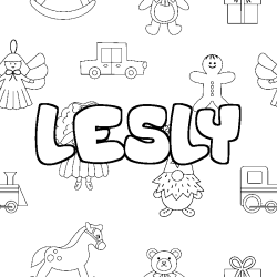Coloriage pr&eacute;nom LESLY - d&eacute;cor Jouets
