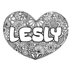 Coloriage pr&eacute;nom LESLY - d&eacute;cor Mandala coeur