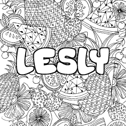 Coloriage prénom LESLY - décor Mandala fruits