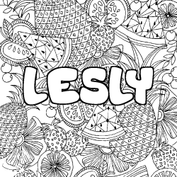 Coloriage pr&eacute;nom LESLY - d&eacute;cor Mandala fruits