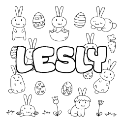 Coloriage pr&eacute;nom LESLY - d&eacute;cor Paques