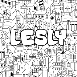Coloriage pr&eacute;nom LESLY - d&eacute;cor Ville