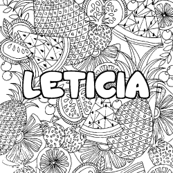 Coloriage prénom LETICIA - décor Mandala fruits