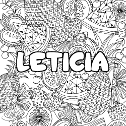 Coloriage pr&eacute;nom LETICIA - d&eacute;cor Mandala fruits