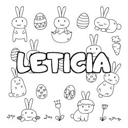 Coloriage pr&eacute;nom LETICIA - d&eacute;cor Paques
