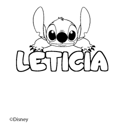 Coloriage pr&eacute;nom LETICIA - d&eacute;cor Stitch