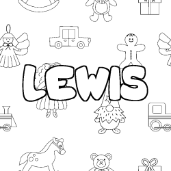 Coloriage prénom LEWIS - décor Jouets