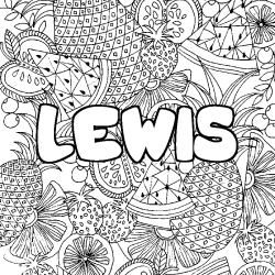 Coloriage pr&eacute;nom LEWIS - d&eacute;cor Mandala fruits