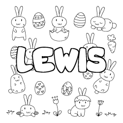 Coloriage pr&eacute;nom LEWIS - d&eacute;cor Paques
