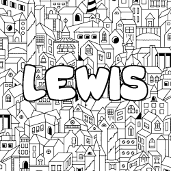 Coloriage prénom LEWIS - décor Ville