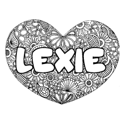 Coloriage prénom LEXIE - décor Mandala coeur