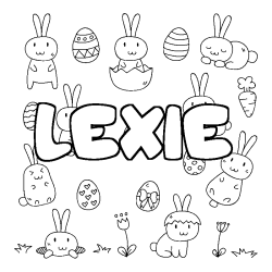 Coloriage pr&eacute;nom LEXIE - d&eacute;cor Paques