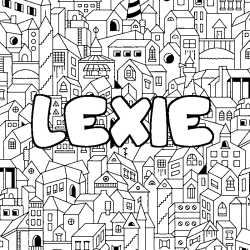Coloriage prénom LEXIE - décor Ville