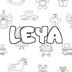 Coloriage prénom LEYA - décor Jouets