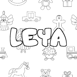 Coloriage pr&eacute;nom LEYA - d&eacute;cor Jouets