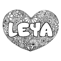 Coloriage pr&eacute;nom LEYA - d&eacute;cor Mandala coeur