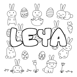 Coloriage pr&eacute;nom LEYA - d&eacute;cor Paques