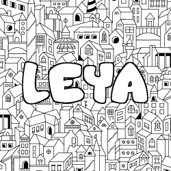 Coloriage prénom LEYA - décor Ville
