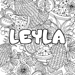 Coloriage prénom LEYLA - décor Mandala fruits