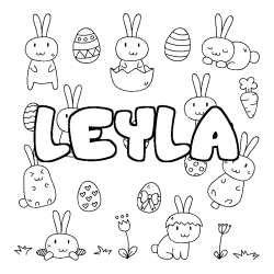 Coloriage prénom LEYLA - décor Paques