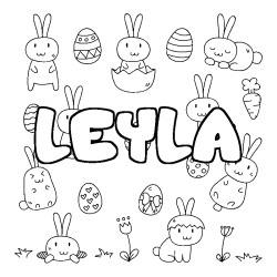 Coloriage pr&eacute;nom LEYLA - d&eacute;cor Paques