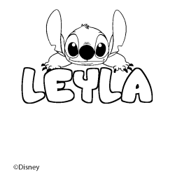 Coloriage pr&eacute;nom LEYLA - d&eacute;cor Stitch