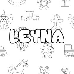 Coloriage prénom LEYNA - décor Jouets