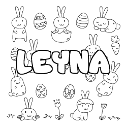 Coloriage pr&eacute;nom LEYNA - d&eacute;cor Paques
