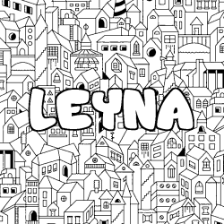 Coloriage prénom LEYNA - décor Ville