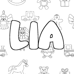 Coloriage pr&eacute;nom LIA - d&eacute;cor Jouets