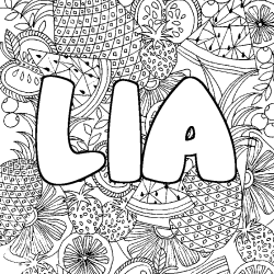 Coloriage pr&eacute;nom LIA - d&eacute;cor Mandala fruits