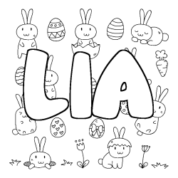Coloriage pr&eacute;nom LIA - d&eacute;cor Paques