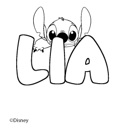 Coloriage pr&eacute;nom LIA - d&eacute;cor Stitch