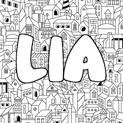 Coloriage pr&eacute;nom LIA - d&eacute;cor Ville