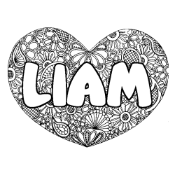 Coloriage pr&eacute;nom LIAM - d&eacute;cor Mandala coeur