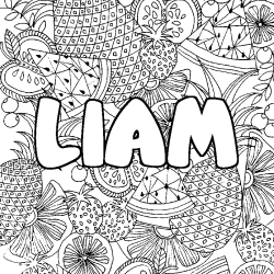 Coloriage pr&eacute;nom LIAM - d&eacute;cor Mandala fruits