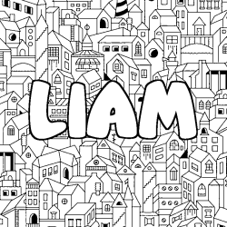 Coloriage pr&eacute;nom LIAM - d&eacute;cor Ville