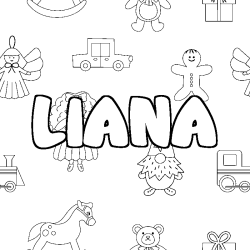 Coloriage prénom LIANA - décor Jouets