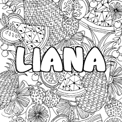 Coloriage prénom LIANA - décor Mandala fruits