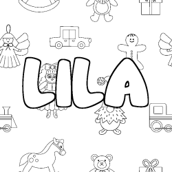 Coloriage prénom LILA - décor Jouets