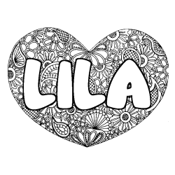 Coloriage prénom LILA - décor Mandala coeur