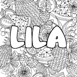 Coloriage prénom LILA - décor Mandala fruits