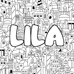 Coloriage prénom LILA - décor Ville