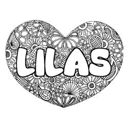 Coloriage prénom LILAS - décor Mandala coeur