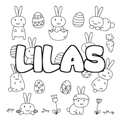Coloriage pr&eacute;nom LILAS - d&eacute;cor Paques