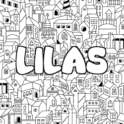Coloriage pr&eacute;nom LILAS - d&eacute;cor Ville