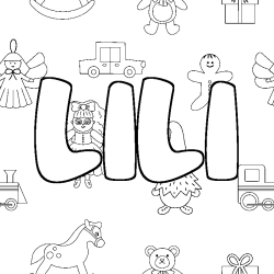 Coloriage pr&eacute;nom LILI - d&eacute;cor Jouets